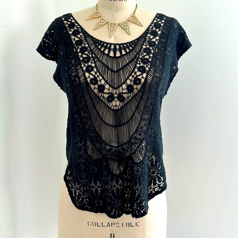 Black crocheted lace top